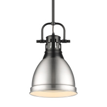 Golden 3604-S BLK-PW - Yep by Golden Lighting Duncan 1-light 9in Rod Hung Pendant in Matte Black and Pewter shade